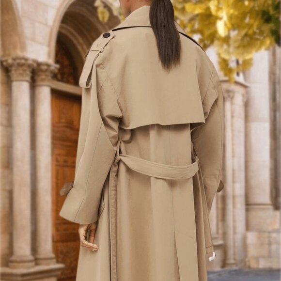 Khaki Casual Women's Oversized Belted Trench Coat - Picture 2 of 5
